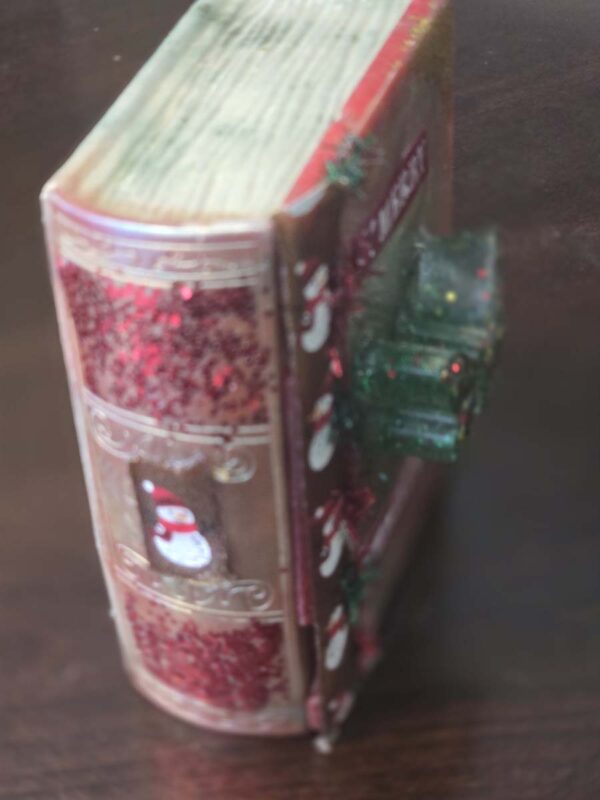 Whimsical Christmas-Themed Book-Shaped Trinket Box with Sparkly Butterfly Handle and Snowmen - Image 5