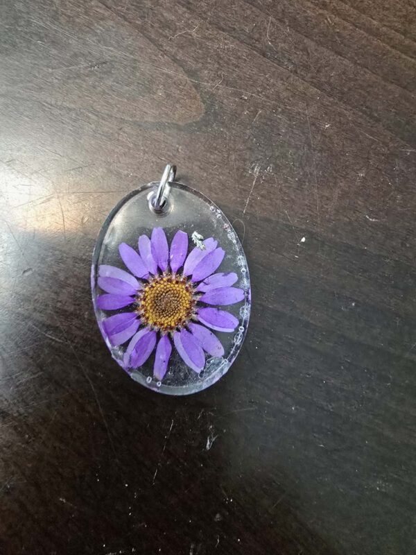 Stunning Purple Flower Resin Pendant Necklace – Available with Silver-Plated Chain