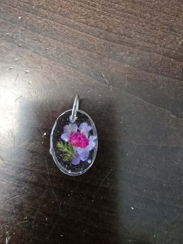 Beautiful Purple and Pink Flowers Resin Pendant Necklace