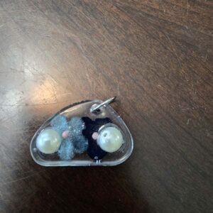 Unique Asymmetrical Resin Pendant with Blue Flowers and Faux Pearls – A Bold Floral Jewelry Statement