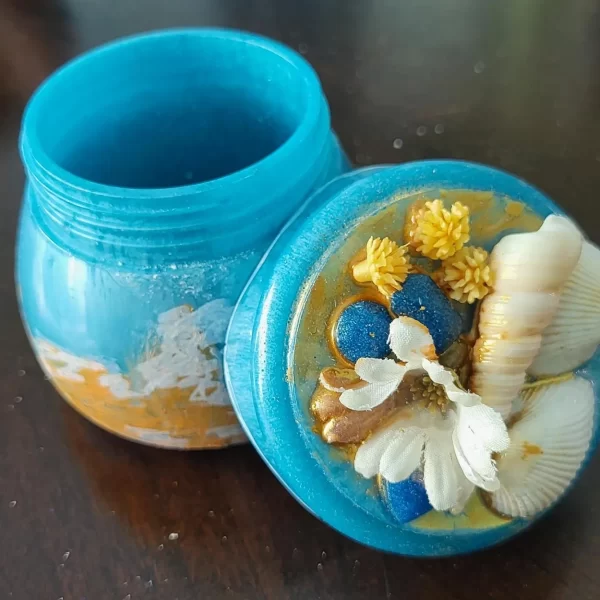 Handcrafted Coastal Blue Resin Jar: Azure Ocean Dreams