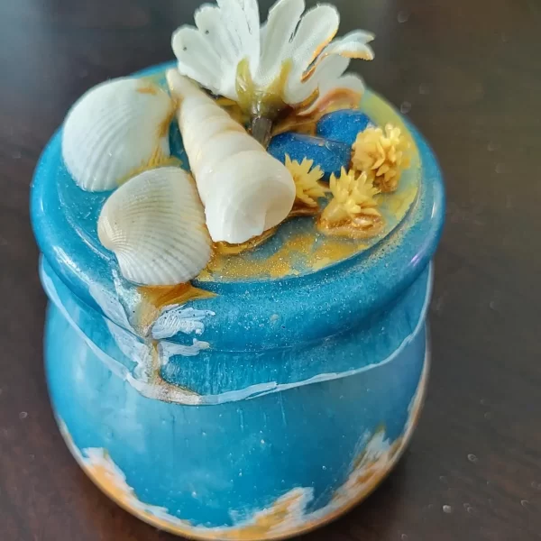 Handcrafted Coastal Blue Resin Jar: Azure Ocean Dreams - Image 7