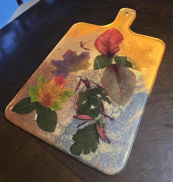 Autumn-Themed Resin Cutting Board | Handmade with Real & Artificial Flowers | Fall Kitchen Decor