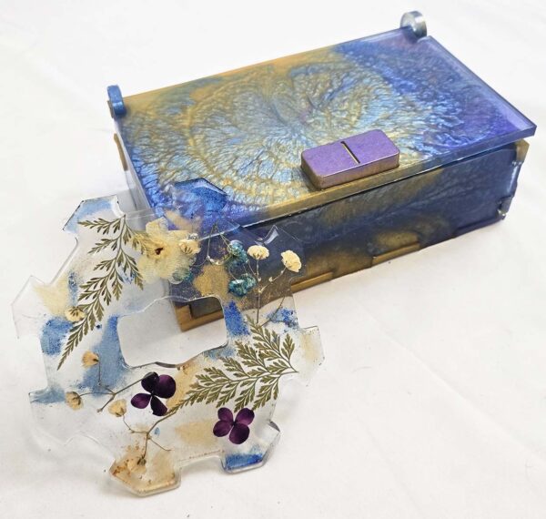 Custom Handmade Resin Mexican Train Set in Stunning Blues and Golds - Image 6