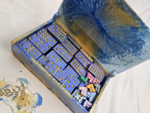 Custom Handmade Resin Mexican Train Set in Stunning Blues and Golds - Image 2