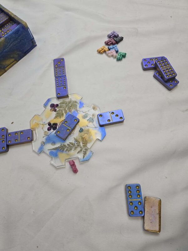 Custom Handmade Resin Mexican Train Set in Stunning Blues and Golds - Image 4