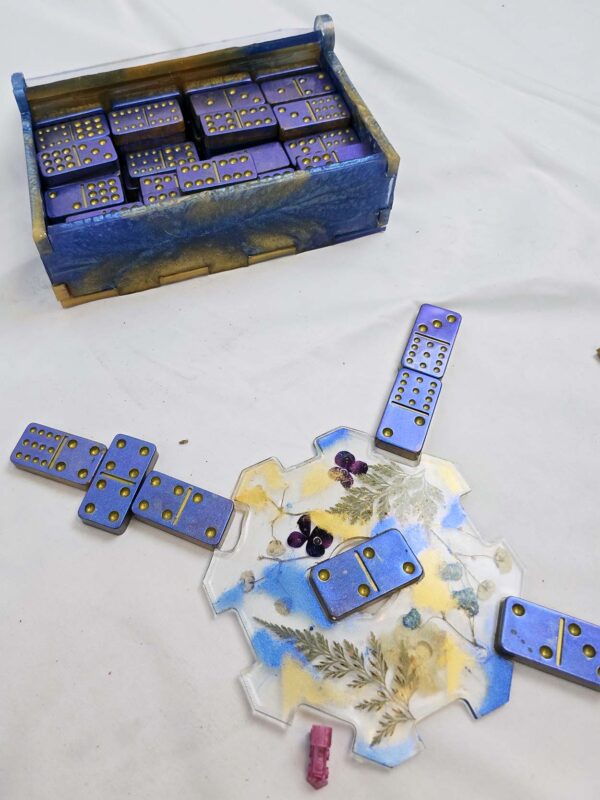 Custom Handmade Resin Mexican Train Set in Stunning Blues and Golds - Image 3