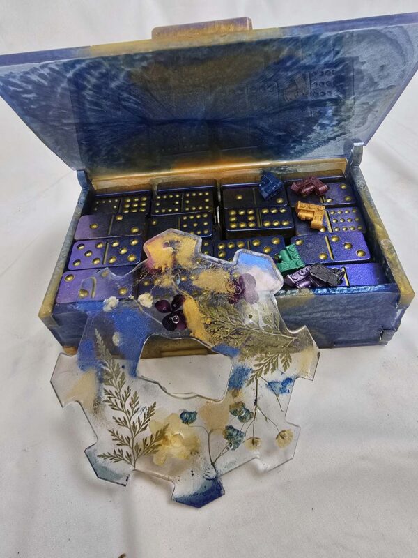 Custom Handmade Resin Mexican Train Set in Stunning Blues and Golds