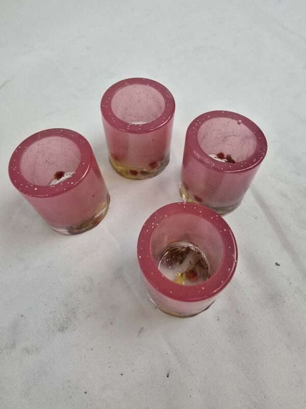 Set of 4 Sparkling Pink Floral Resin Shot Glasses