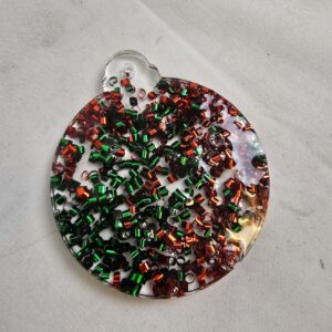 Sparkling Green and Red Resin Christmas Ornament