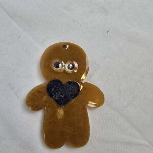 Gingerbread Man Resin Christmas Ornament with Googly Eyes and Heart