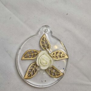 Stunning Resin Christmas Ornament with Elegant White Flower and Wooden Leaves