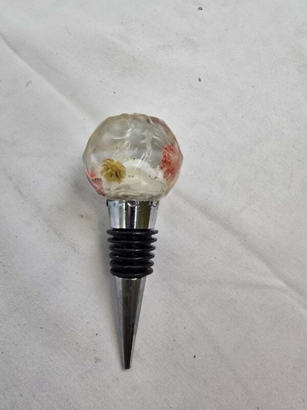 Stunning Floral Resin Wine Stopper in a Faceted Ball Design