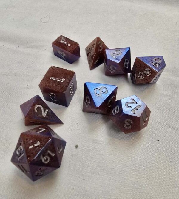 Vibrant Set of 9 Chameleon Red and Blue Resin Dice